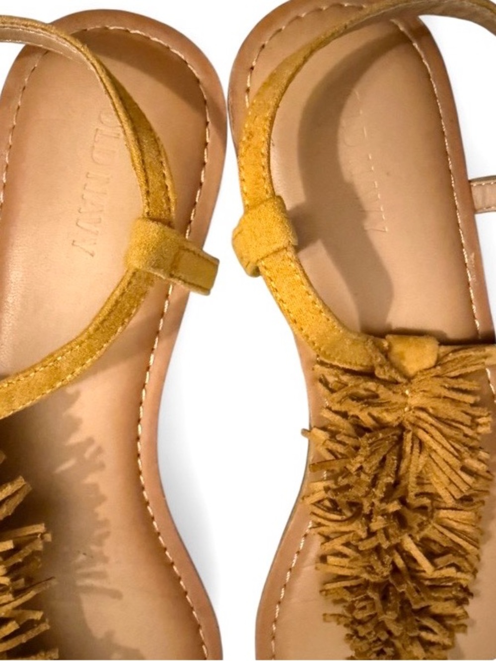 Old Navy Yellow Sueded Fringe T-Strap Sandals Size 8 - Picture 7 of 14